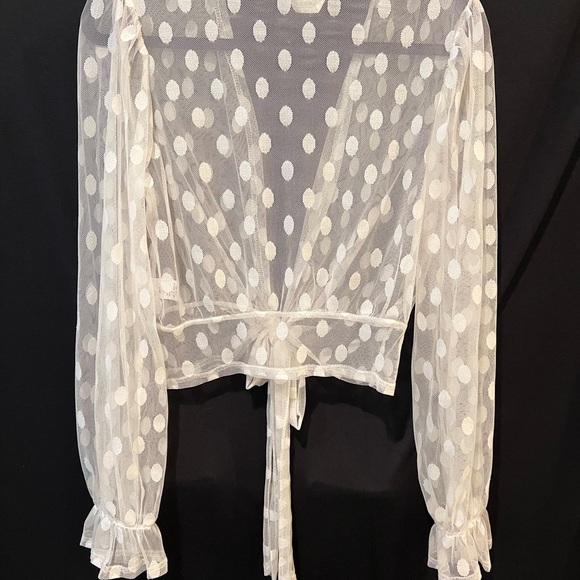 White Puff Sleeve Tie-Front Crop Blouse - Picture 2 of 3